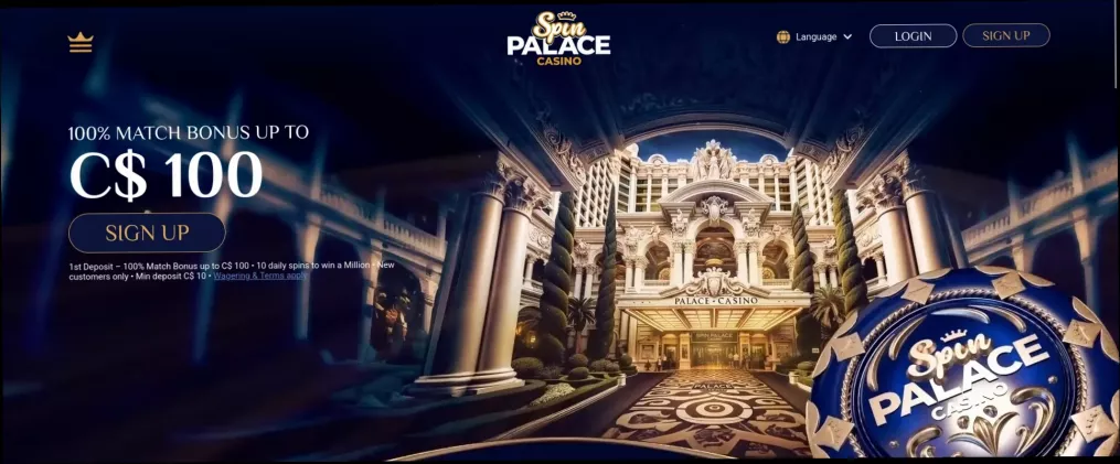 Spin Palace Casino 100% UP TO 100 CAD Bonus